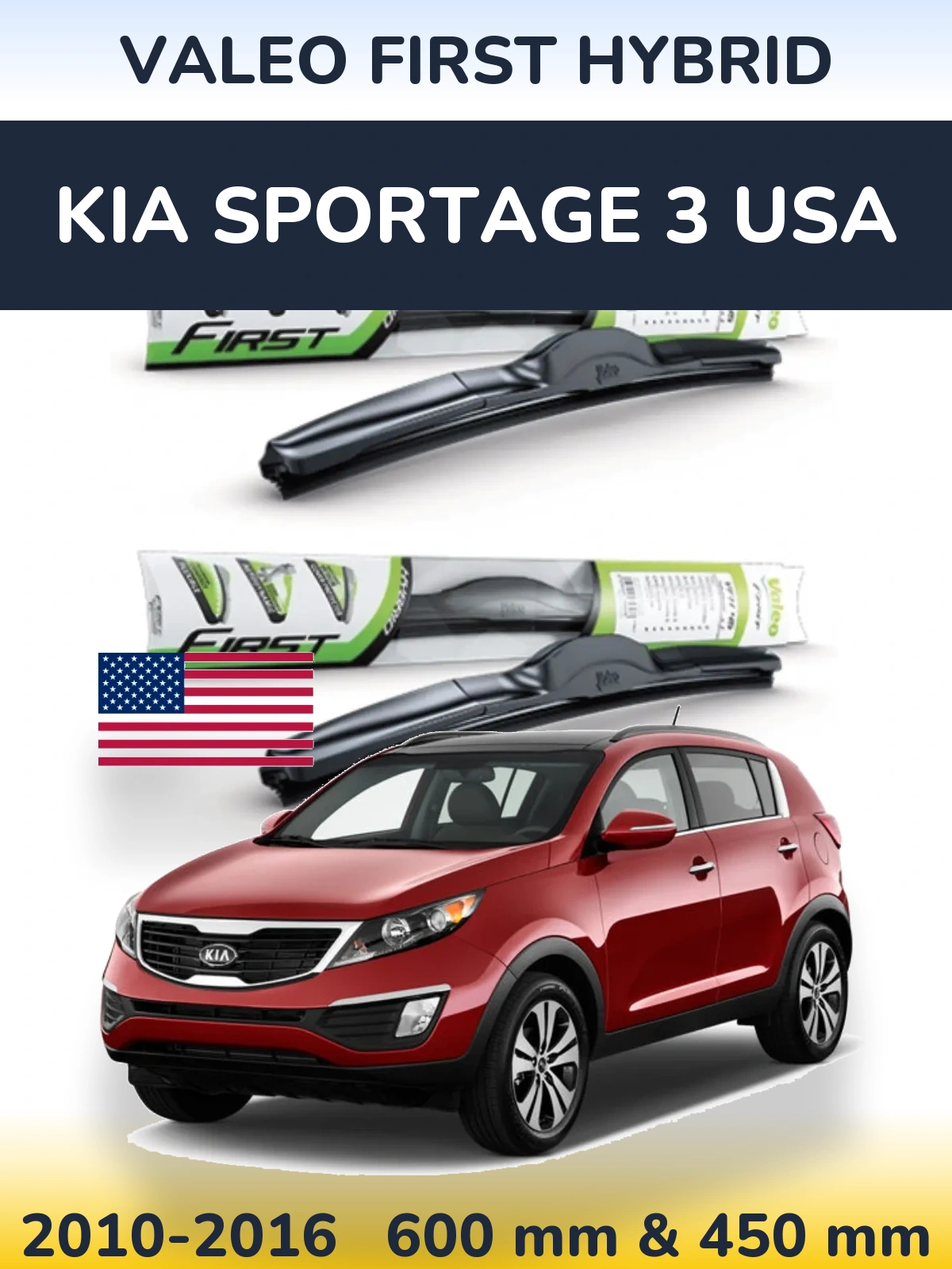 Komplet przednich wycieraczek Valeo First Hybrid 600 & 450 mm do KIA Sportage 3 USA 2010-2016