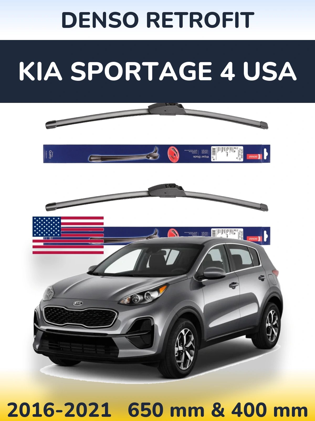 Komplet przednich wycieraczek Denso Retrofit 650 & 400 mm do KIA Sportage 4 USA 2016-2021