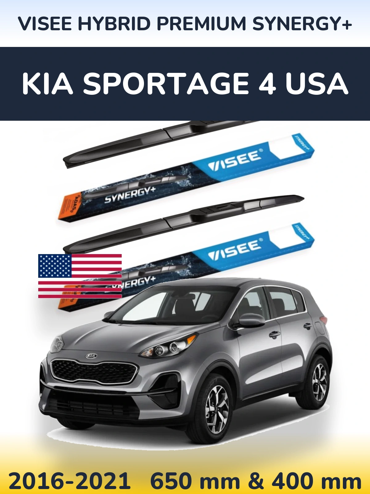 Комплект передних дворников VISEE HYBRID PREMIUM SYNERGY+ 650 & 400 мм для KIA Sportage 4 USA 2016-2021