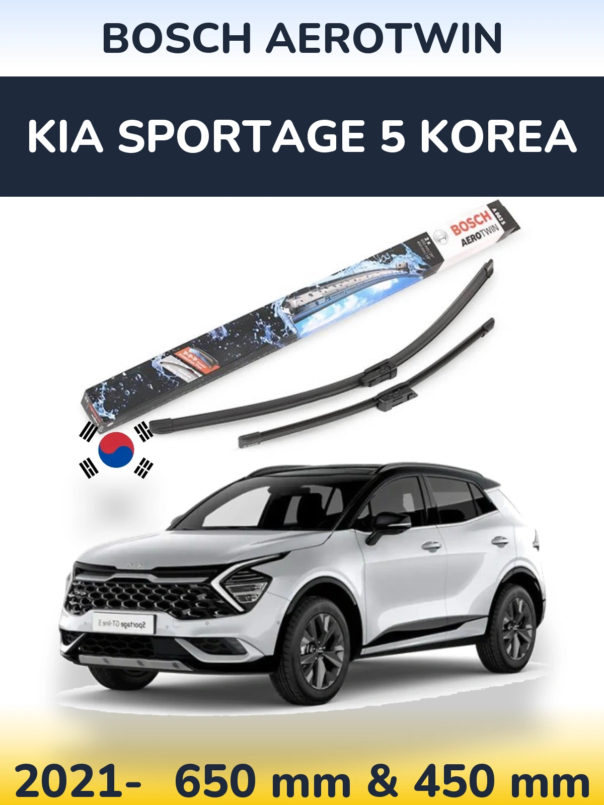 Komplet przednich wycieraczek BOSCH AeroTwin 650 & 450 mm do KIA Sportage 5 Korea 2021-2026