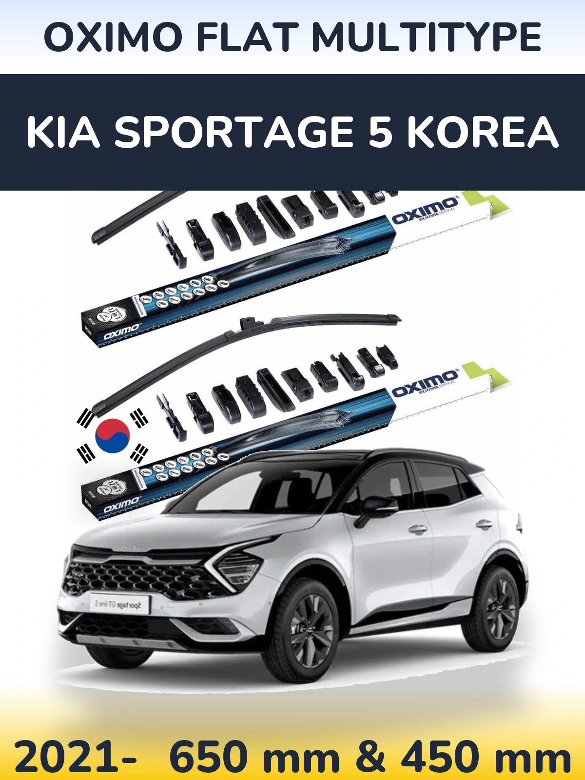 Komplet przednich wycieraczek Oximo Flat MultiType 650 & 450 mm do KIA Sportage 5 Korea 2021-2026