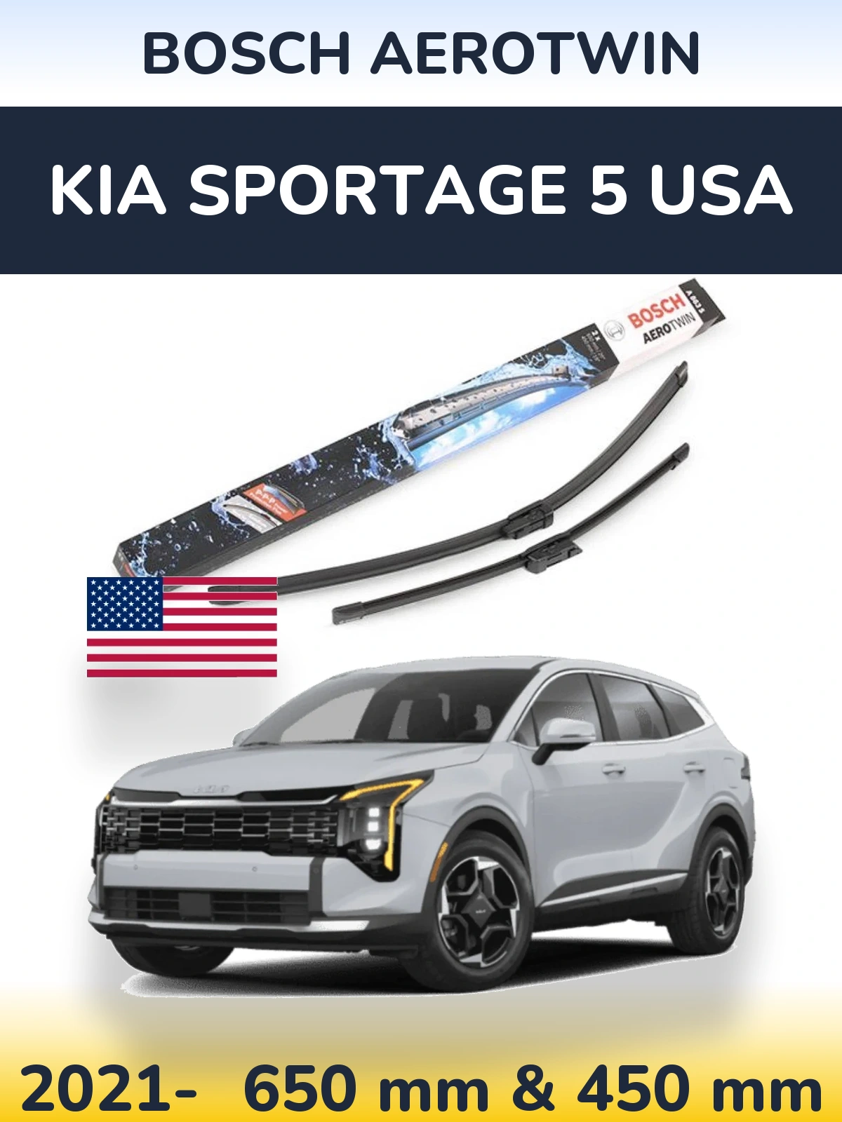 Komplet przednich wycieraczek BOSCH AeroTwin 650 & 450 mm do KIA Sportage 5 USA 2021-2026