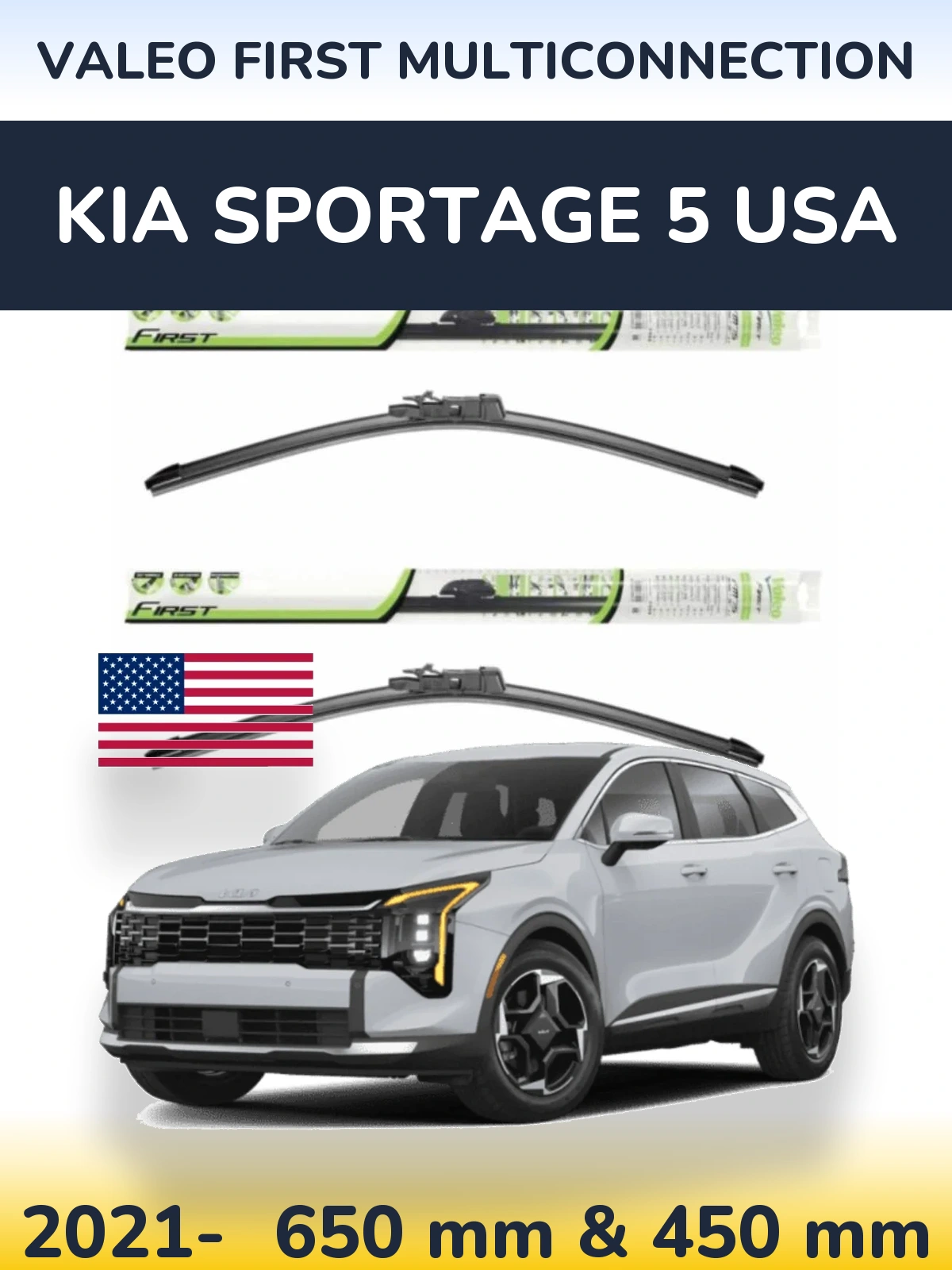 Комплект передних дворников Valeo First MultiConnection 650 & 450 мм для KIA Sportage 5 USA 2021-2026