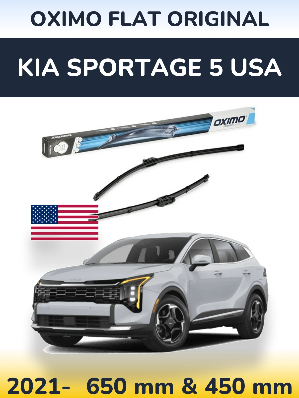 Komplet przednich wycieraczek Oximo Flat Original 650 & 450 mm do KIA Sportage 5 USA 2021-2026