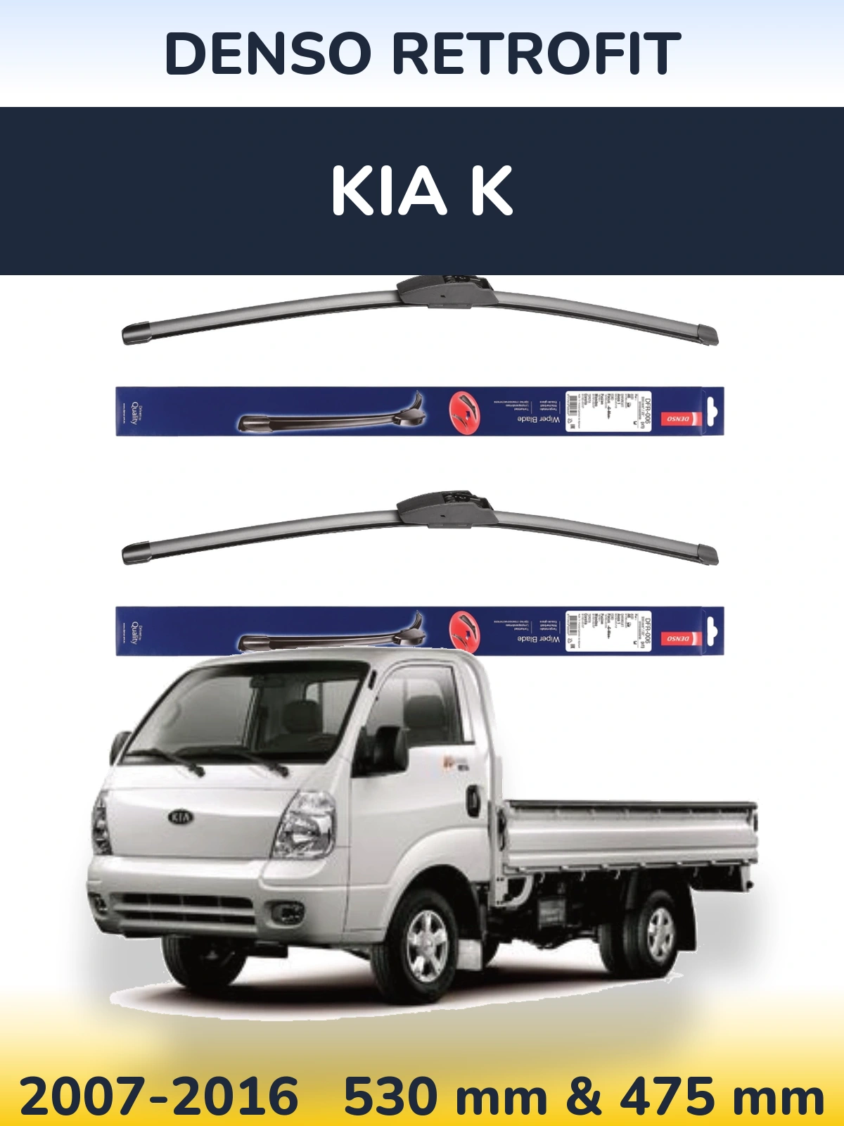 Komplet przednich wycieraczek Denso Retrofit 530 & 475 mm do KIA K 2007-2016