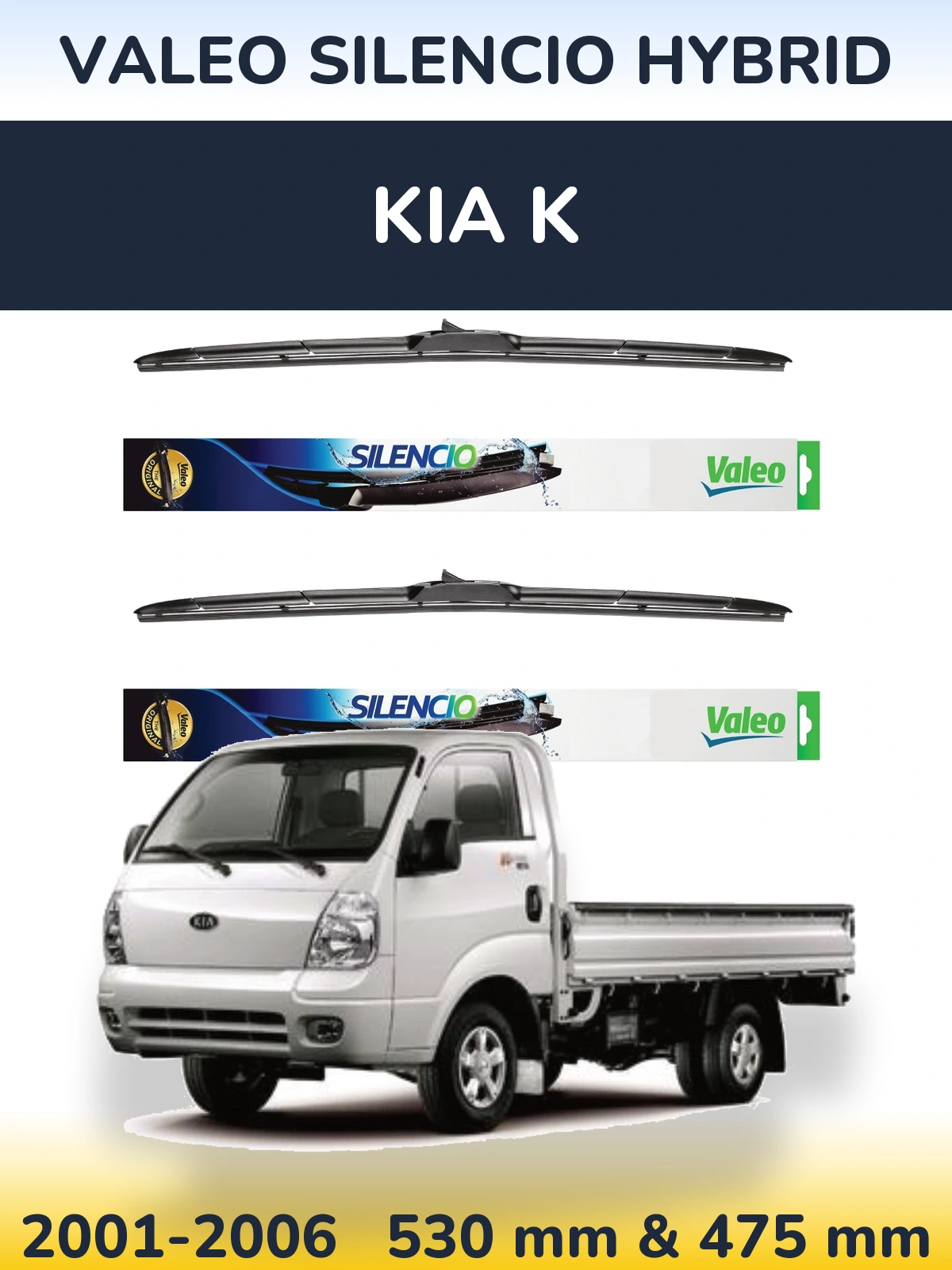 Комплект передних дворников Valeo Silencio Hybrid 530 & 475 мм для KIA K 2001-2006