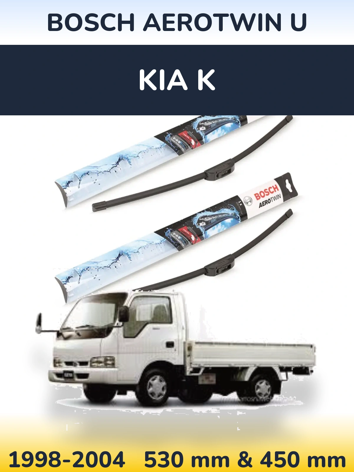 Front wiper blade set BOSCH AeroTwin U 530 & 450 mm for KIA K 1998-2004