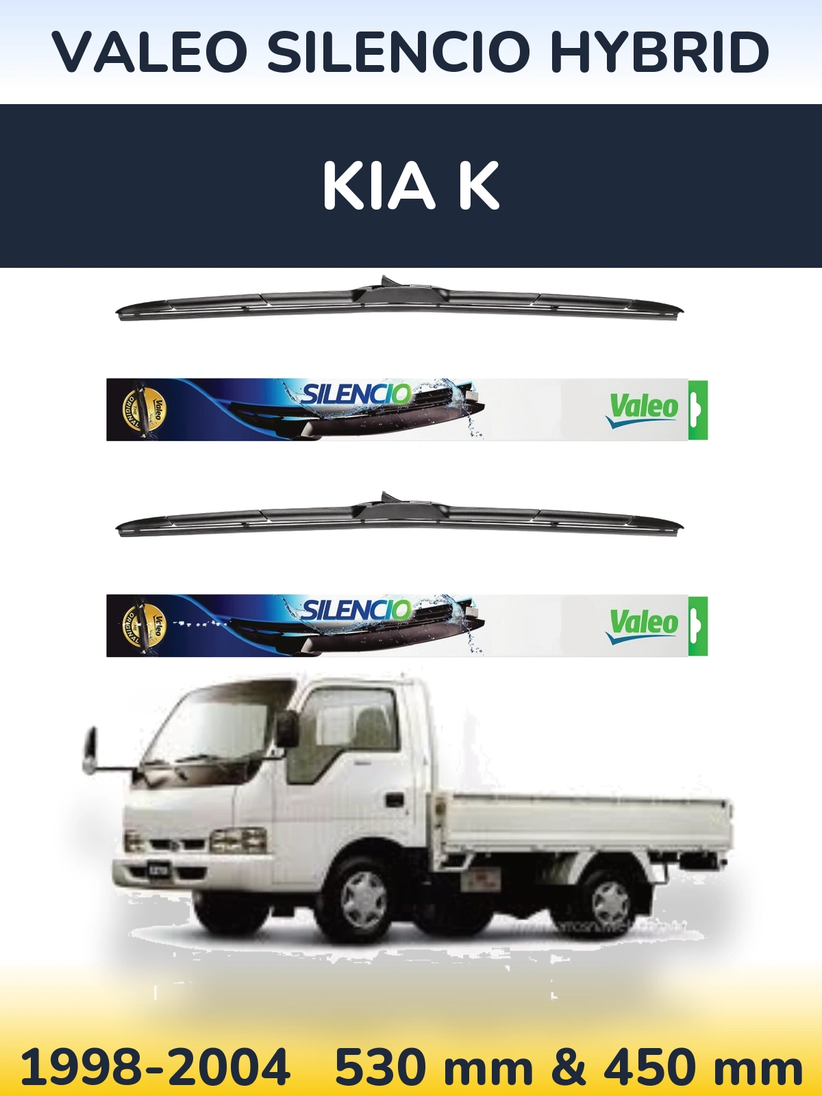 Komplet przednich wycieraczek Valeo Silencio Hybrid 530 & 450 mm do KIA K 1998-2004