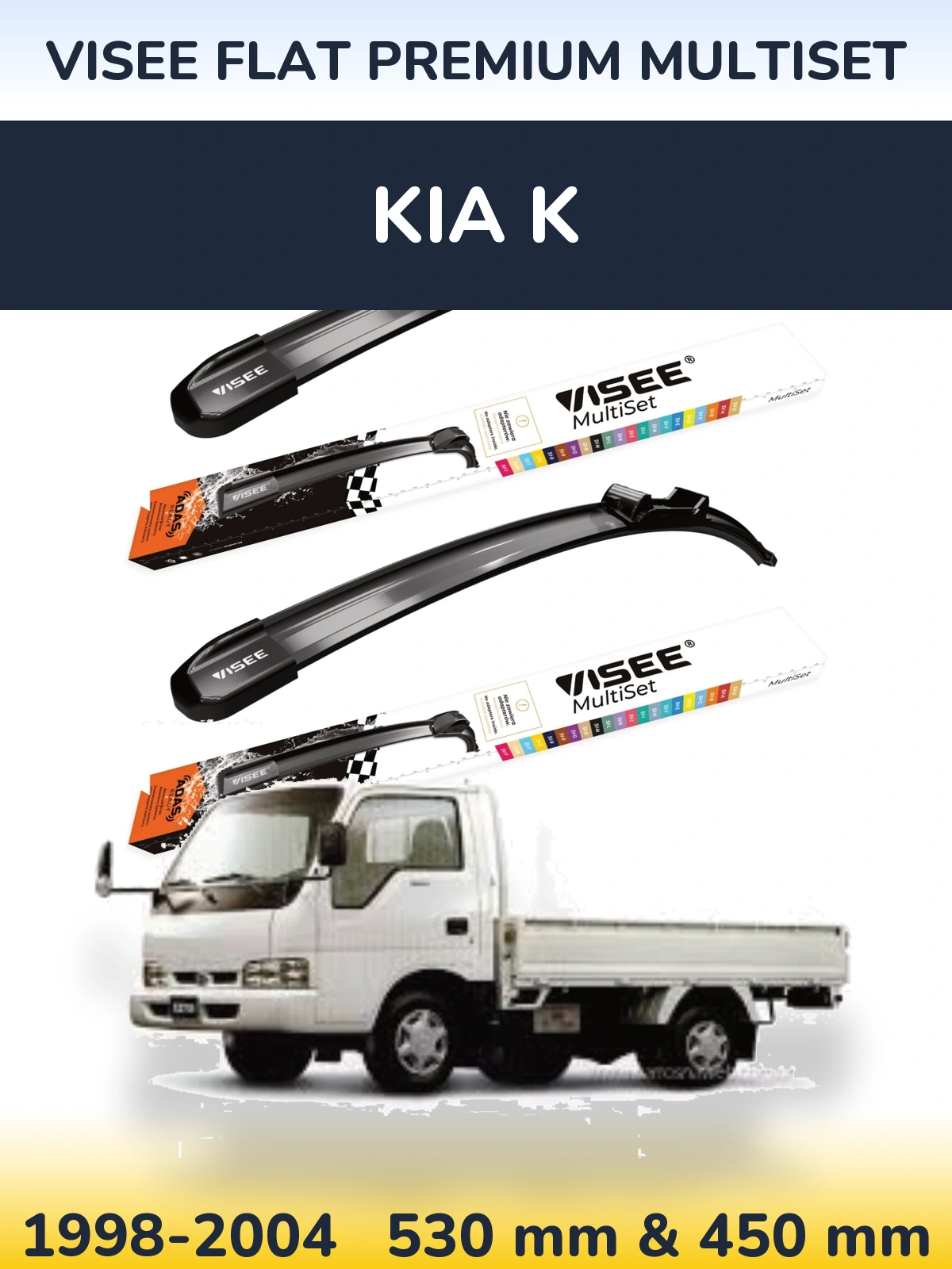Komplet przednich wycieraczek VISEE FLAT PREMIUM MultiSet 530 & 450 mm do KIA K 1998-2004