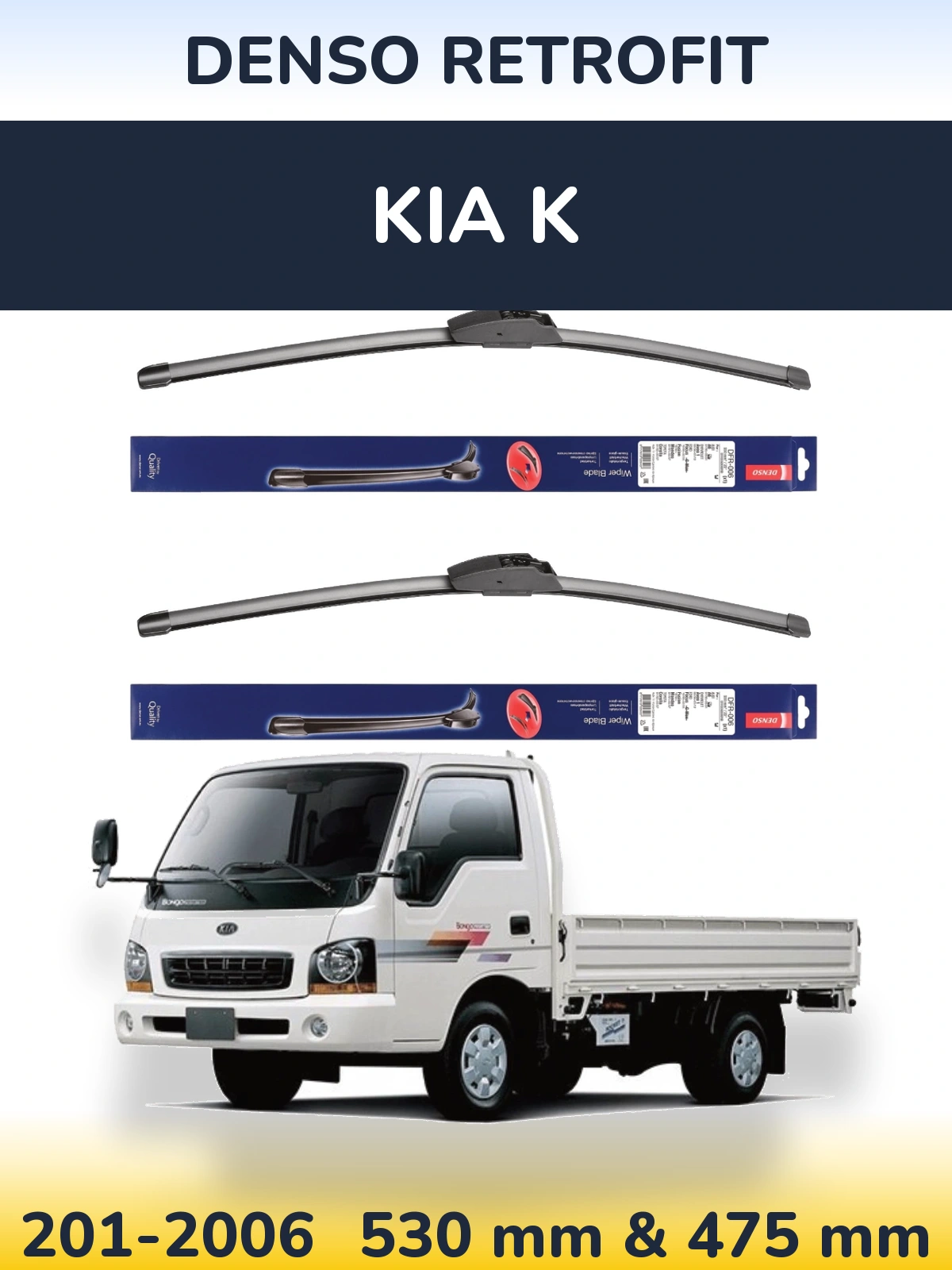 Front wiper blade set Denso Retrofit 530 & 475 mm for KIA K 201-2006