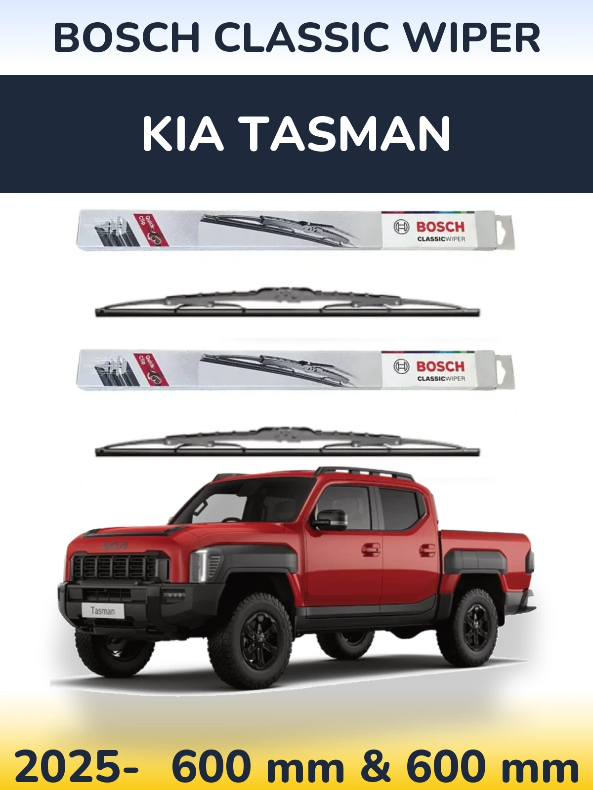 Front wiper blade set BOSCH Classic Wiper 600 & 600 mm for KIA Tasman 2025-2026