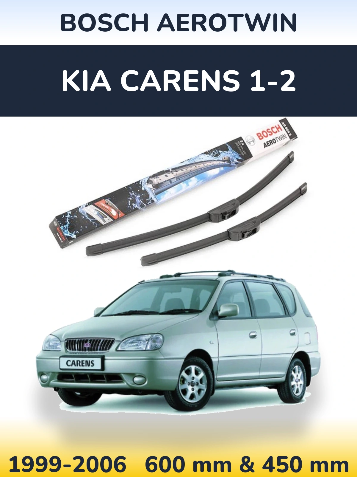 Front wiper blade set BOSCH AeroTwin 600 & 450 mm for KIA Carens 1-2 1999-2006
