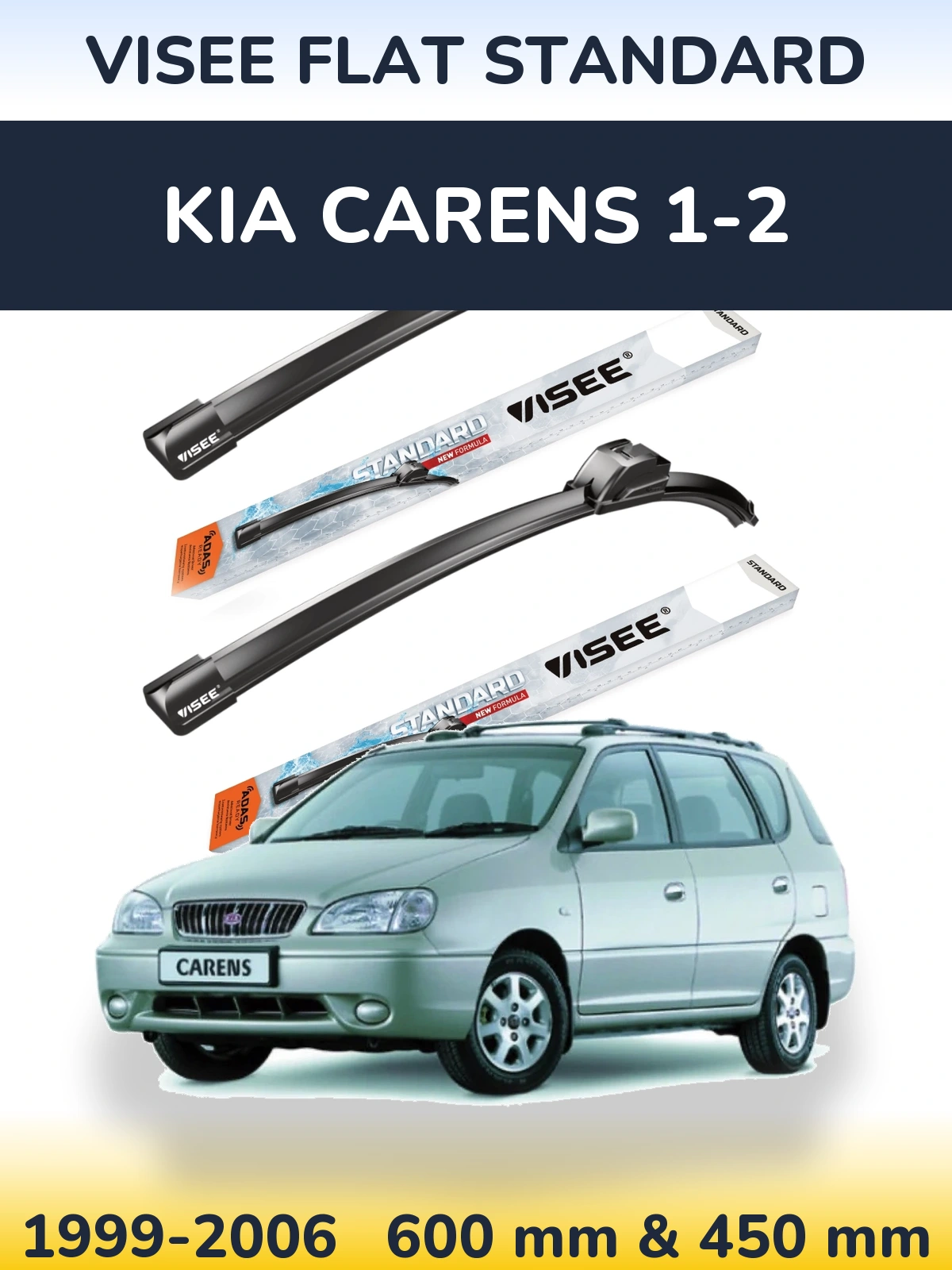 Front wiper blade set VISEE FLAT STANDARD 600 & 450 mm for KIA Carens 1-2 1999-2006