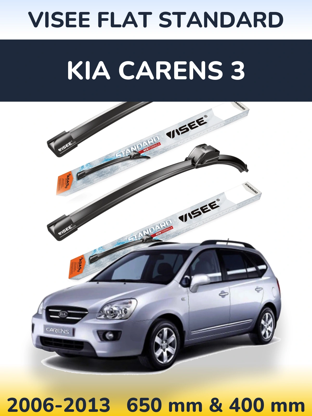 Komplet przednich wycieraczek VISEE FLAT STANDARD 650 & 400 mm do KIA Carens 3 2006-2013