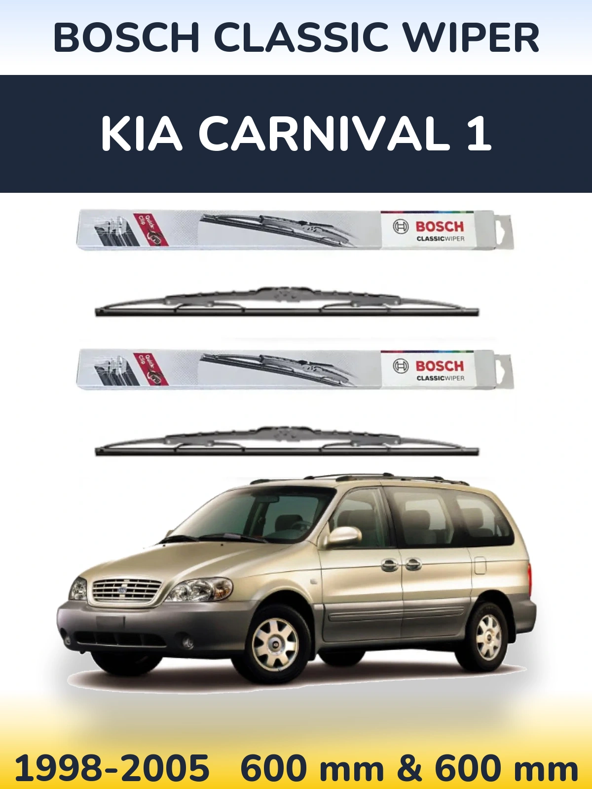 Komplet przednich wycieraczek BOSCH Classic Wiper 600 & 600 mm do KIA Carnival 1 1998-2005