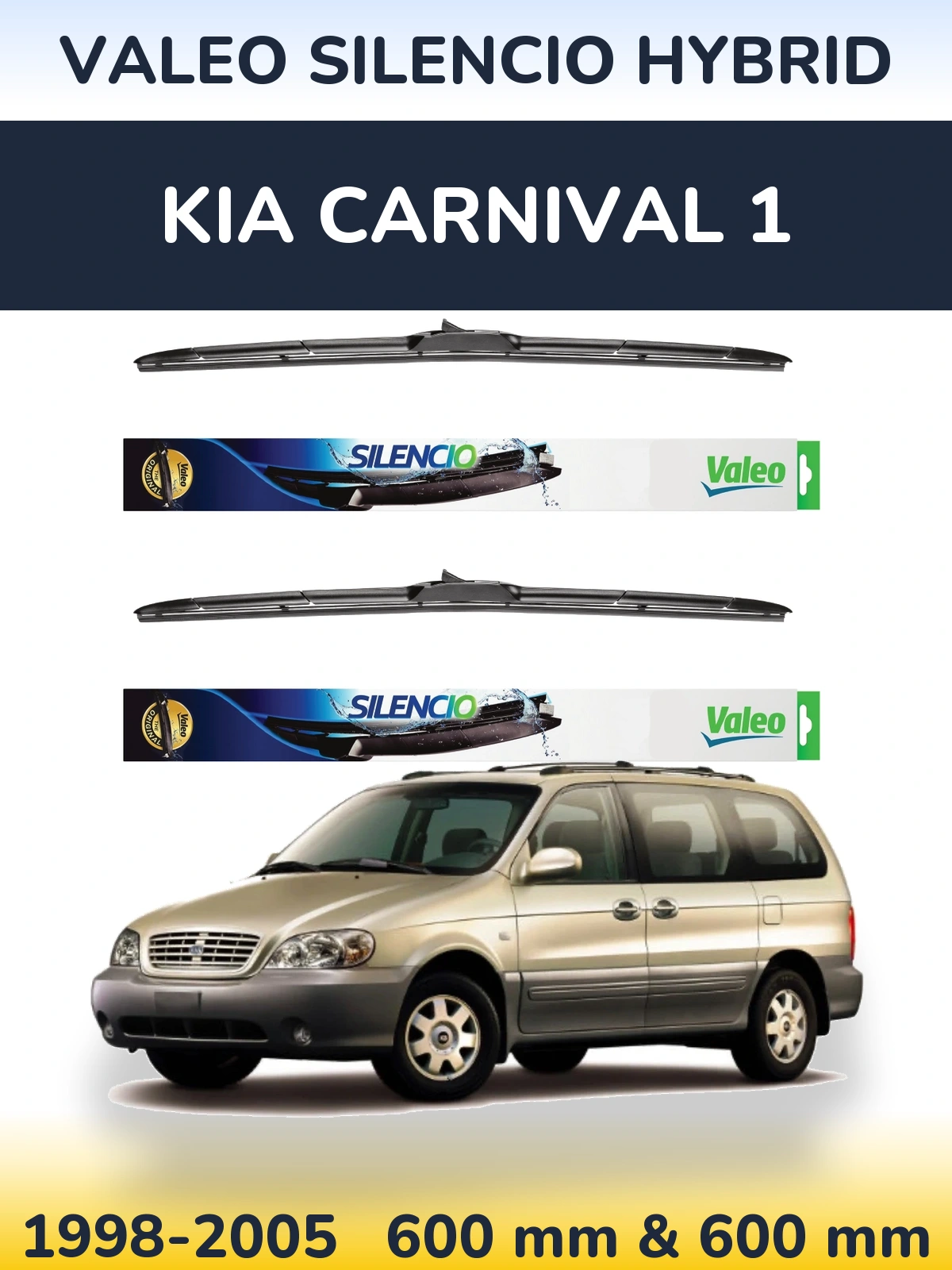Komplet przednich wycieraczek Valeo Silencio Hybrid 600 & 600 mm do KIA Carnival 1 1998-2005