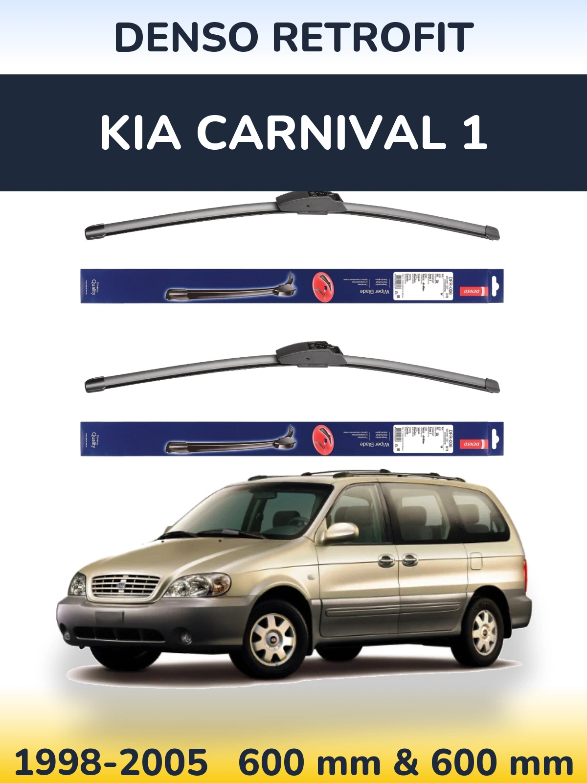 Front wiper blade set Denso Retrofit 600 & 600 mm for KIA Carnival 1 1998-2005