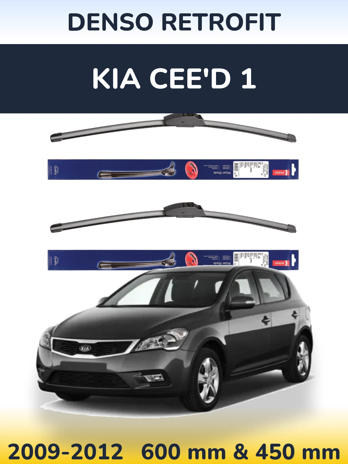Front wiper blade set Denso Retrofit 600 & 450 mm for KIA Cee'd 1 2009-2012