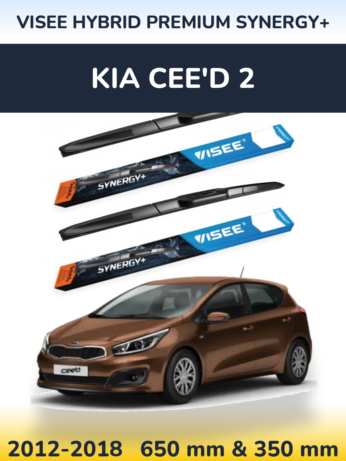 Front wiper blade set VISEE HYBRID PREMIUM SYNERGY+ 650 & 350 mm for KIA Cee'd 2 2012-2018