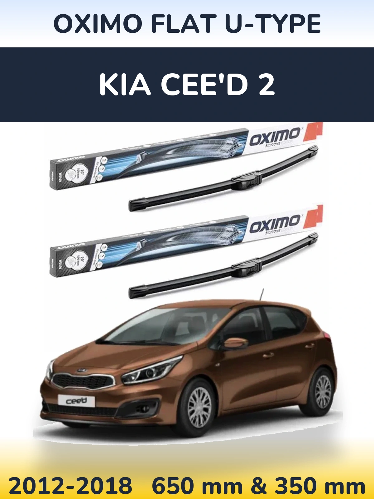 Komplet przednich wycieraczek Oximo Flat U-type 650 & 350 mm do KIA Cee'd 2 2012-2018