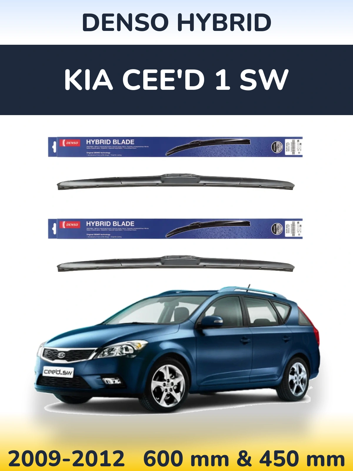 Front wiper blade set Denso Hybrid 600 & 450 mm for KIA Cee'd 1 SW 2009-2012