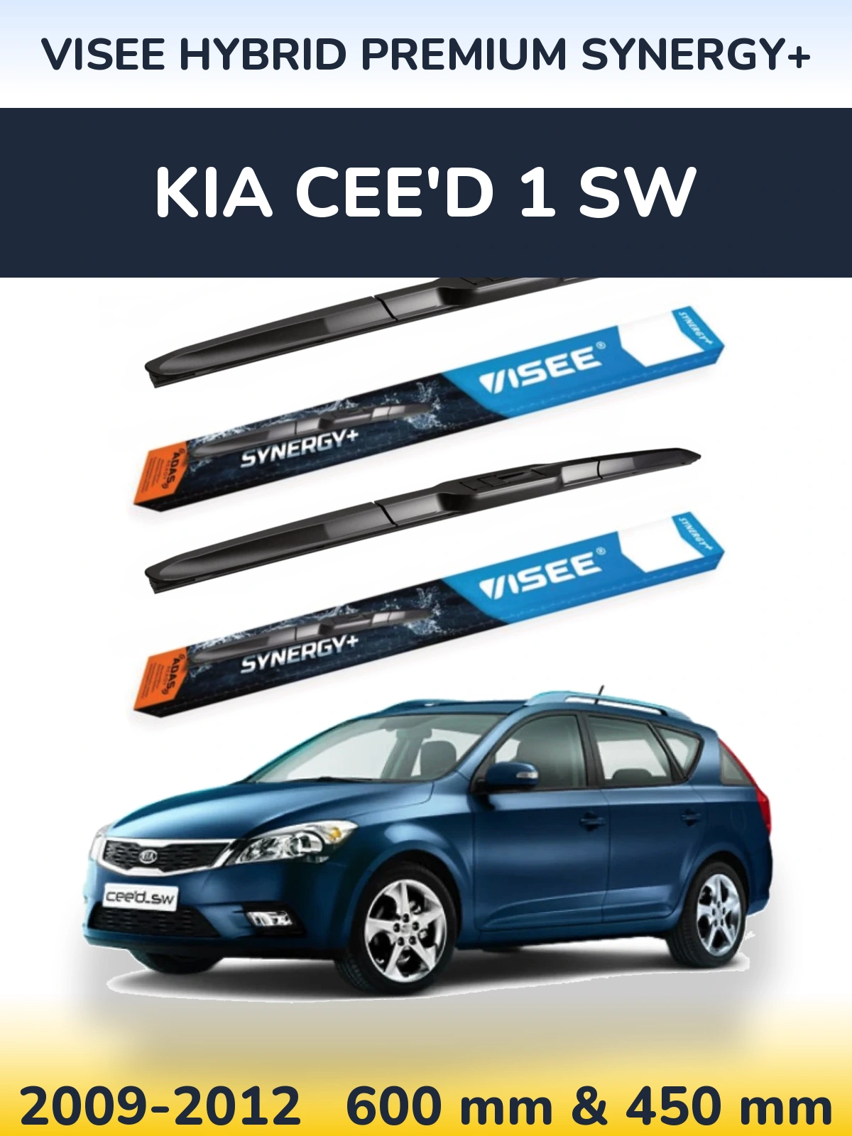 Front wiper blade set VISEE HYBRID PREMIUM SYNERGY+ 600 & 450 mm for KIA Cee'd 1 SW 2009-2012