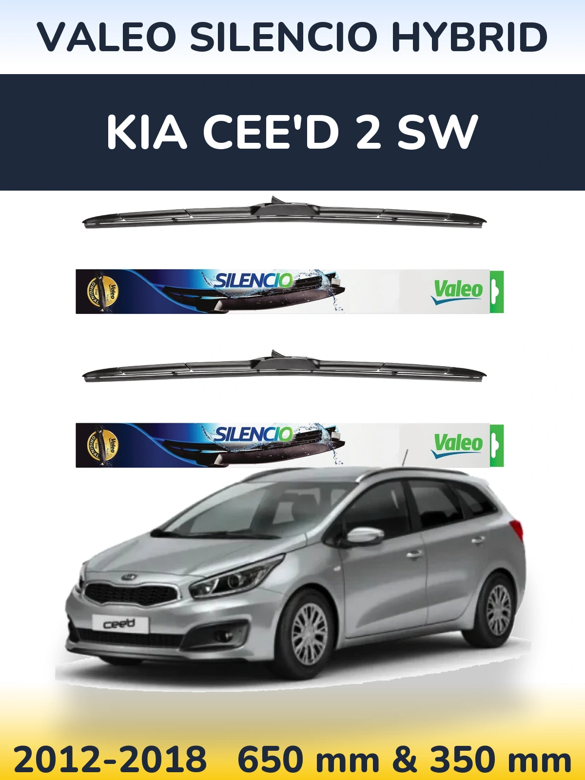 Komplet przednich wycieraczek Valeo Silencio Hybrid 650 & 350 mm do KIA Cee'd 2 SW 2012-2018