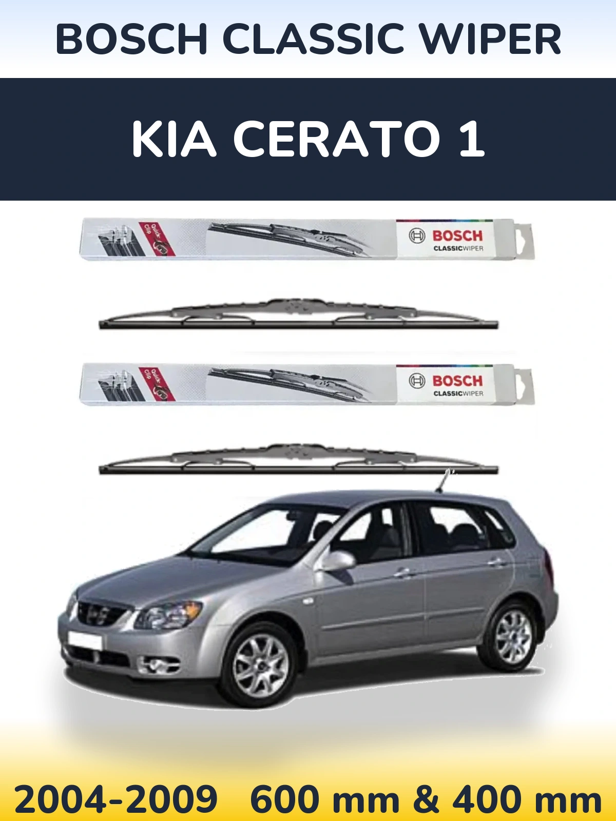 Front wiper blade set BOSCH Classic Wiper 600 & 400 mm for KIA Cerato 1 2004-2009