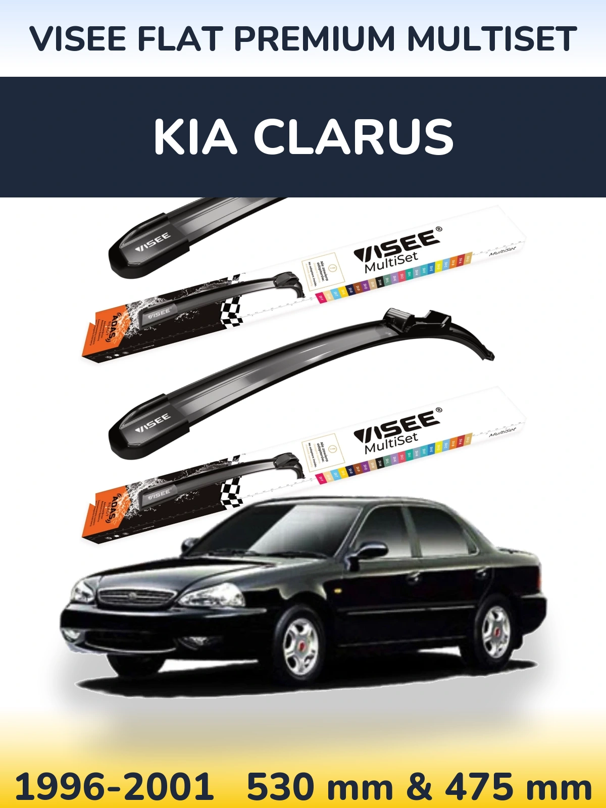 Komplet przednich wycieraczek VISEE FLAT PREMIUM MultiSet 530 & 475 mm do KIA Clarus 1996-2001