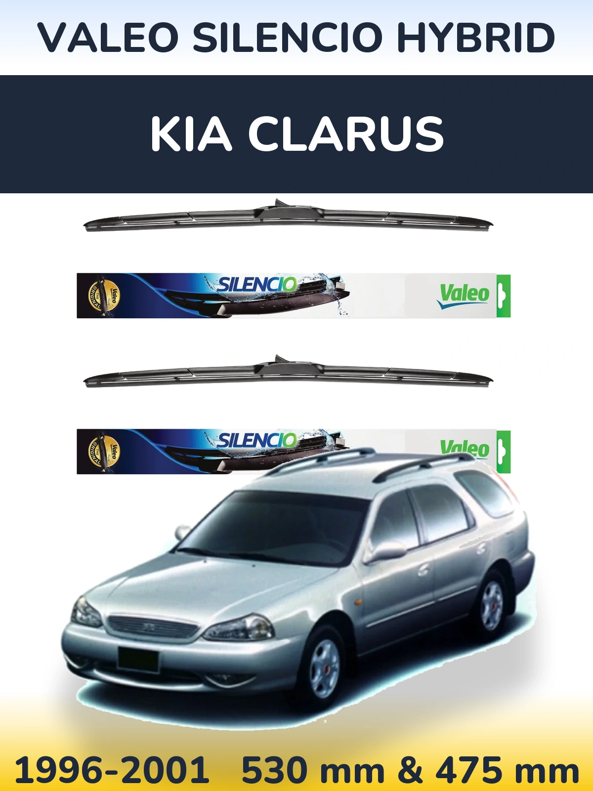 Komplet przednich wycieraczek Valeo Silencio Hybrid 530 & 475 mm do KIA Clarus 1996-2001