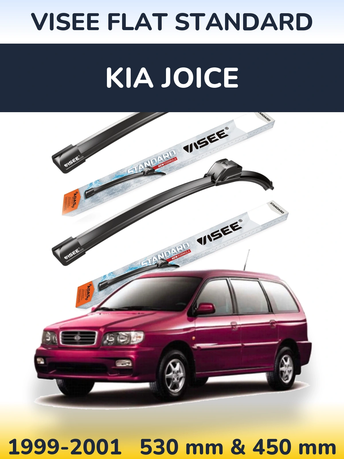 Komplet przednich wycieraczek VISEE FLAT STANDARD 530 & 450 mm do KIA Joice 1999-2001