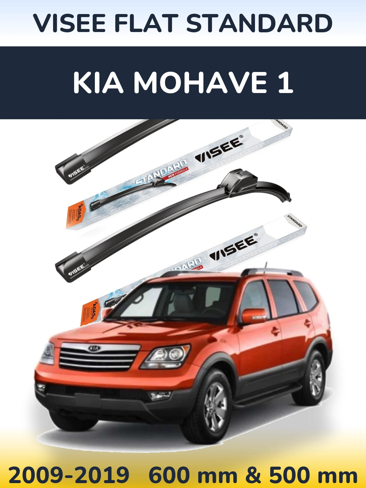 Komplet przednich wycieraczek VISEE FLAT STANDARD 600 & 500 mm do KIA Mohave 1 2009-2019