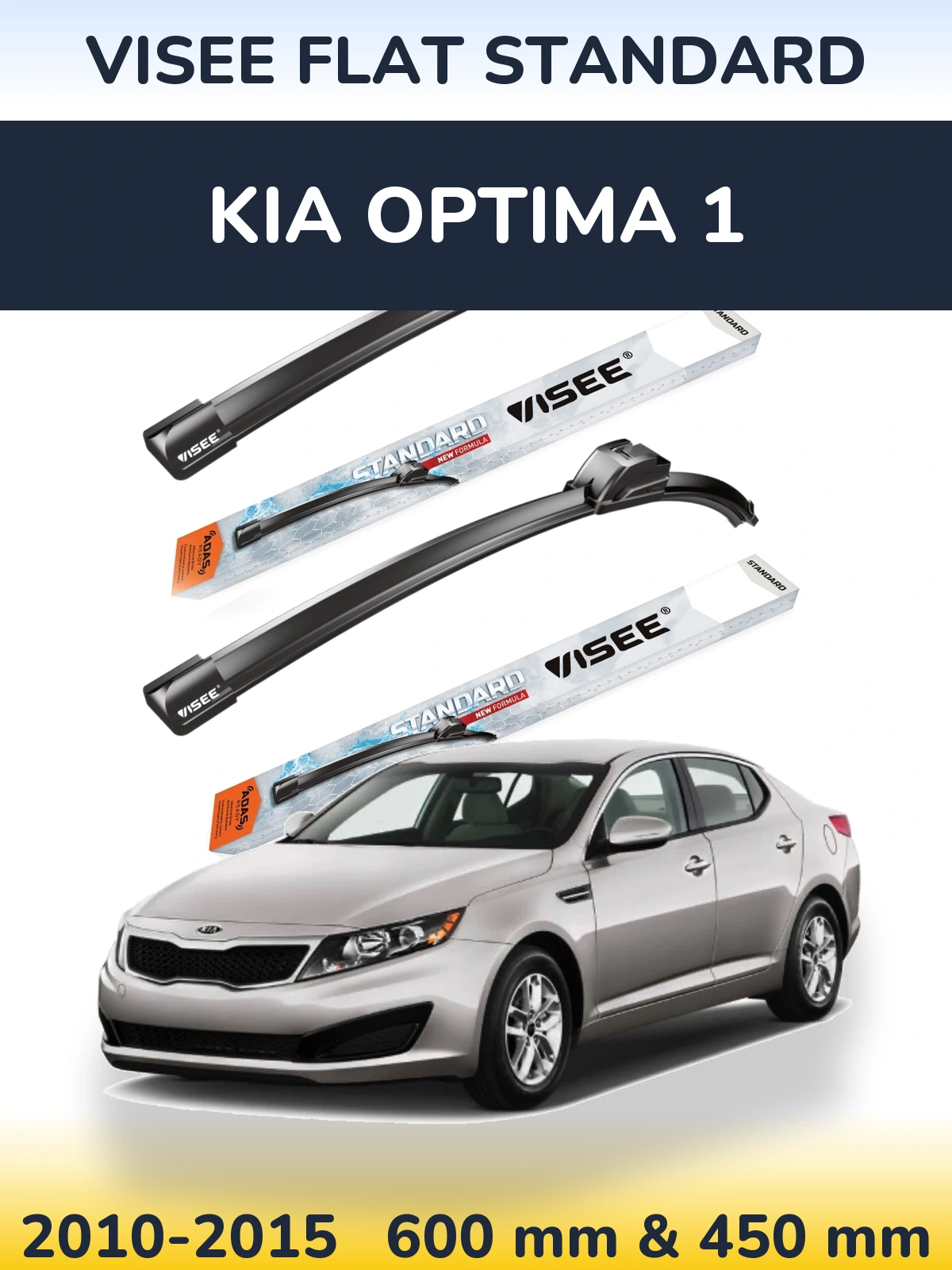 Komplet przednich wycieraczek VISEE FLAT STANDARD 600 & 450 mm do KIA Optima 1 2010-2015