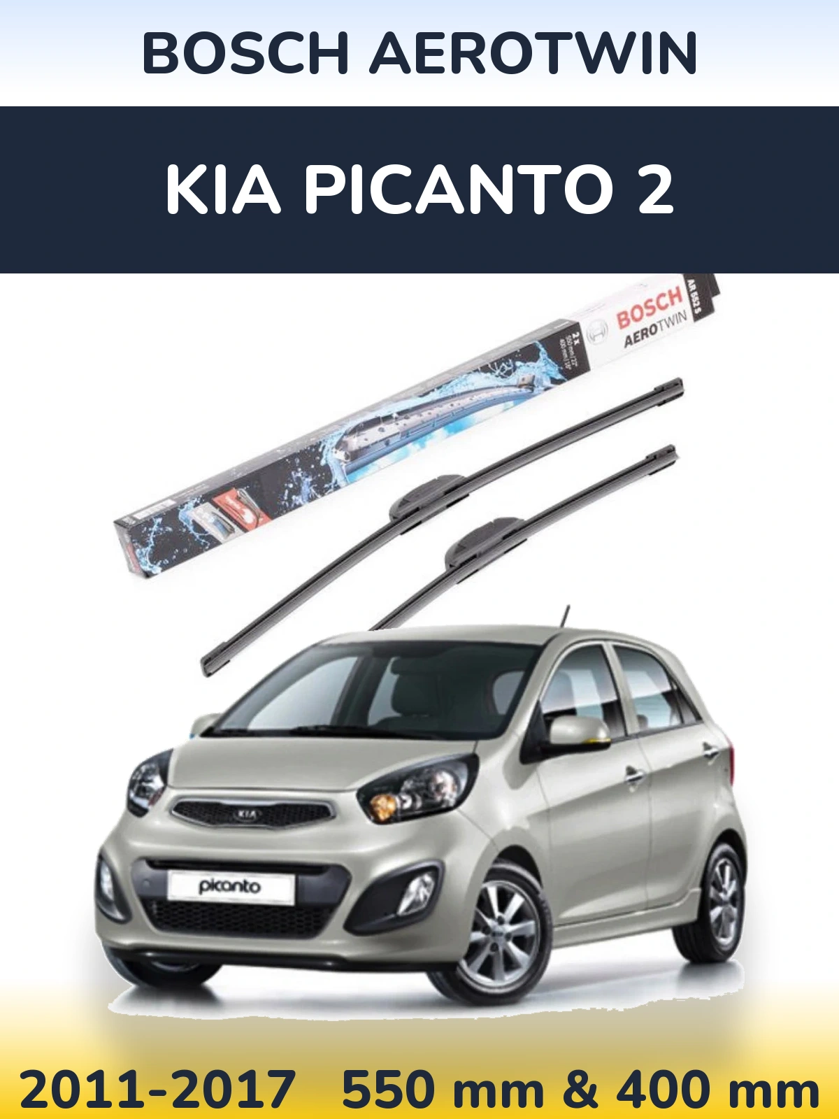 Komplet przednich wycieraczek BOSCH AeroTwin 550 & 400 mm do KIA Picanto 2 2011-2017