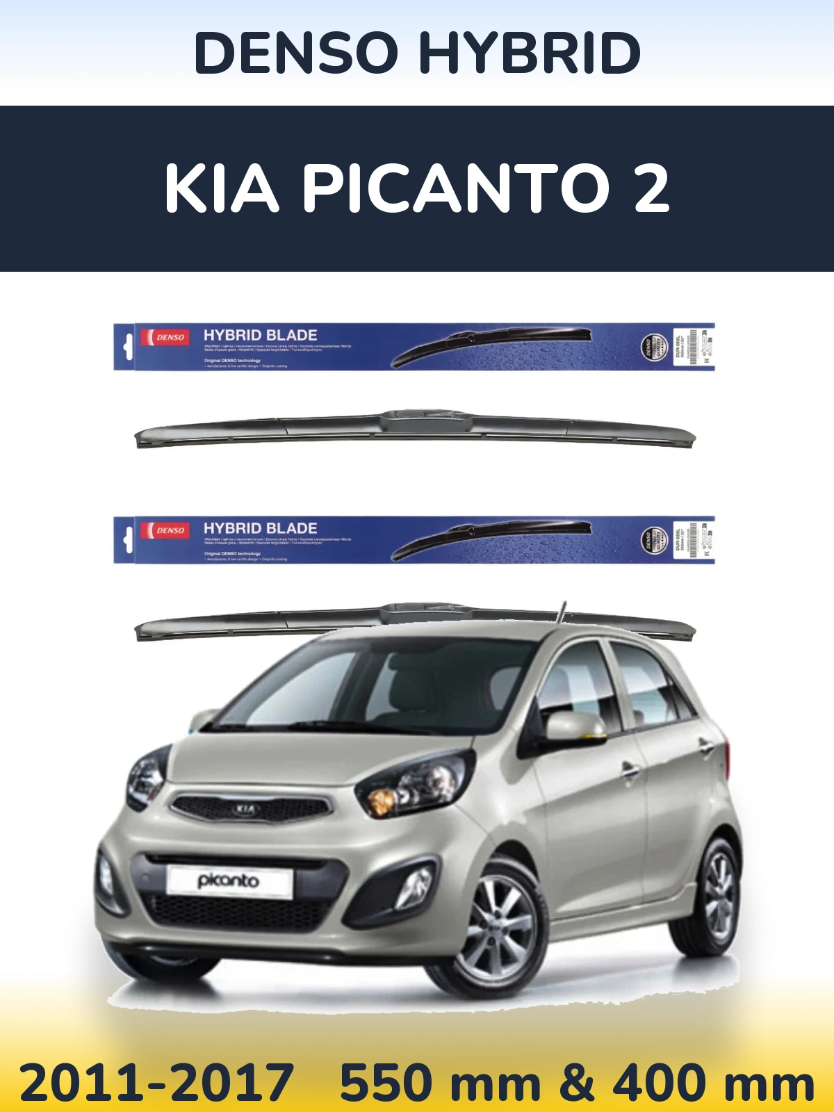 Komplet przednich wycieraczek Denso Hybrid 550 & 400 mm do KIA Picanto 2 2011-2017