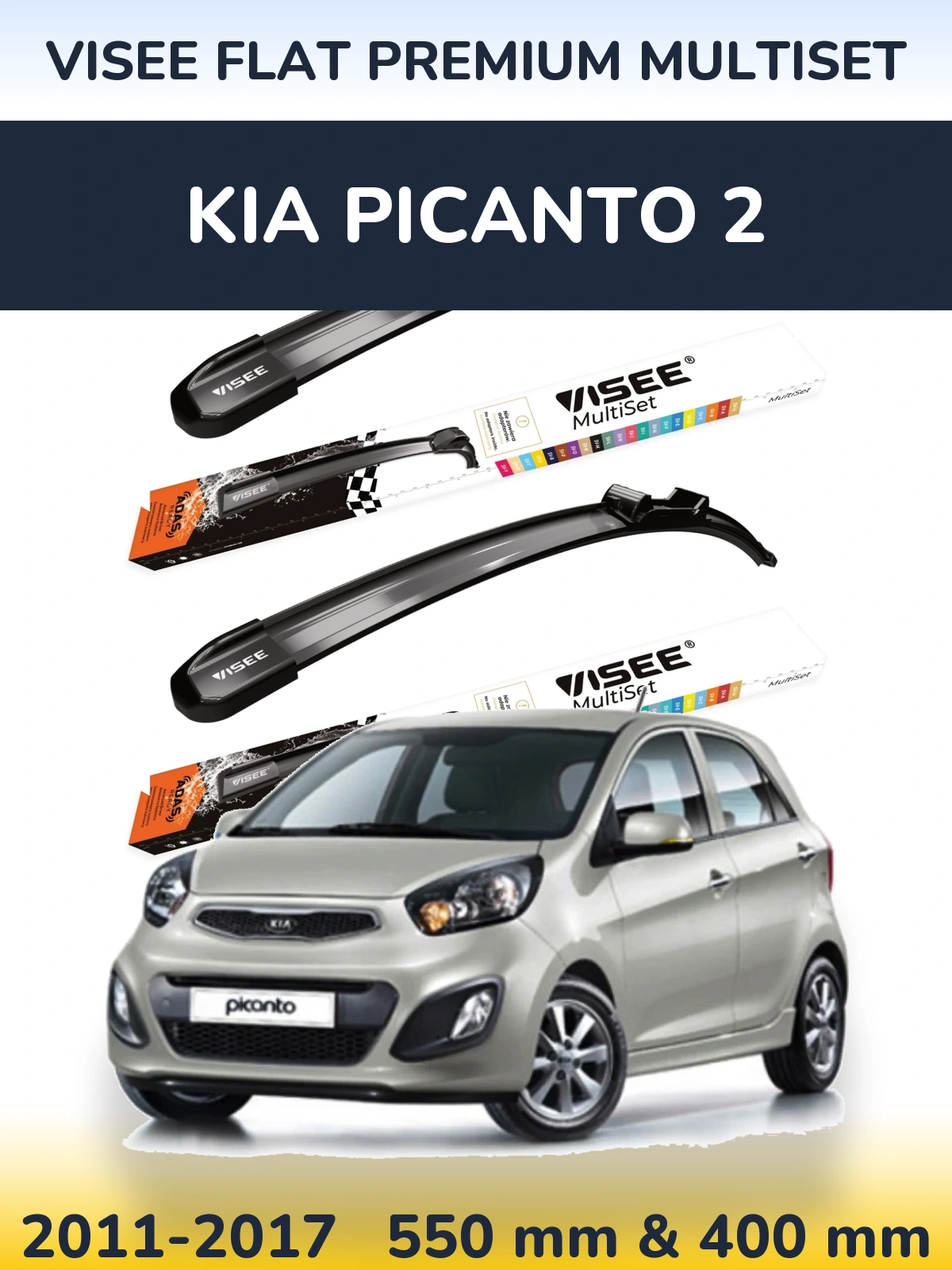 Комплект передніх щіток VISEE FLAT PREMIUM MultiSet 550 & 400 мм для KIA Picanto 2 2011-2017