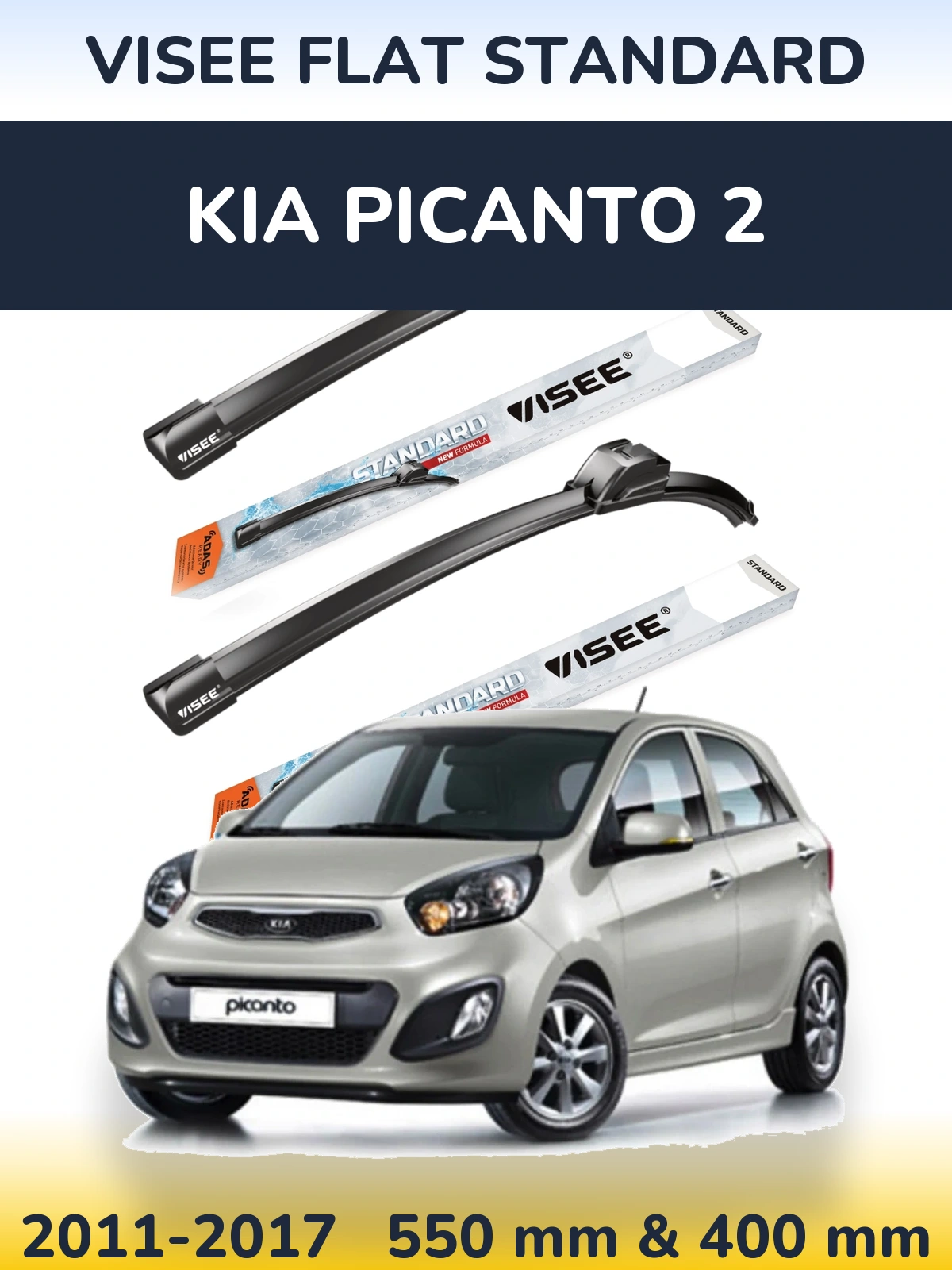 Комплект передних дворников VISEE FLAT STANDARD 550 & 400 мм для KIA Picanto 2 2011-2017