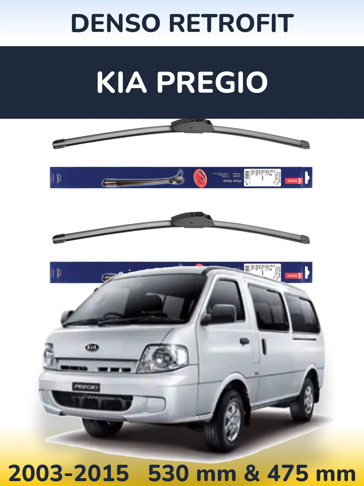 Komplet przednich wycieraczek Denso Retrofit 530 & 475 mm do KIA Pregio 2003-2015
