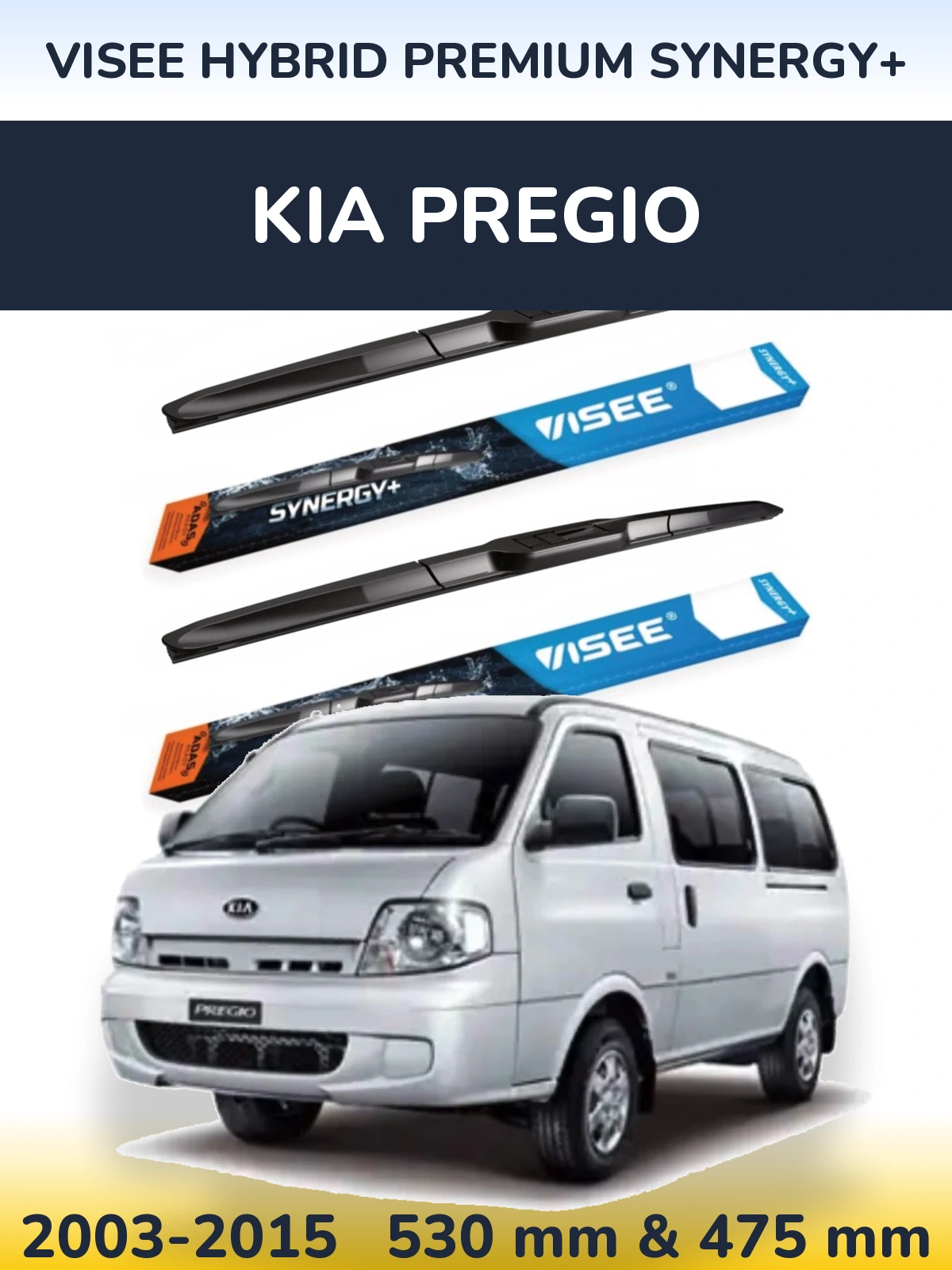 Komplet przednich wycieraczek VISEE HYBRID PREMIUM SYNERGY+ 530 & 475 mm do KIA Pregio 2003-2015