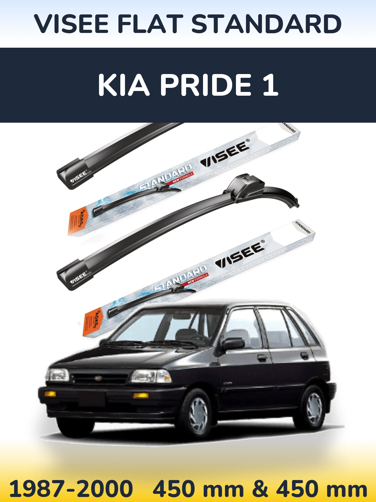 Komplet przednich wycieraczek VISEE FLAT STANDARD 450 & 450 mm do KIA Pride 1 1987-2000
