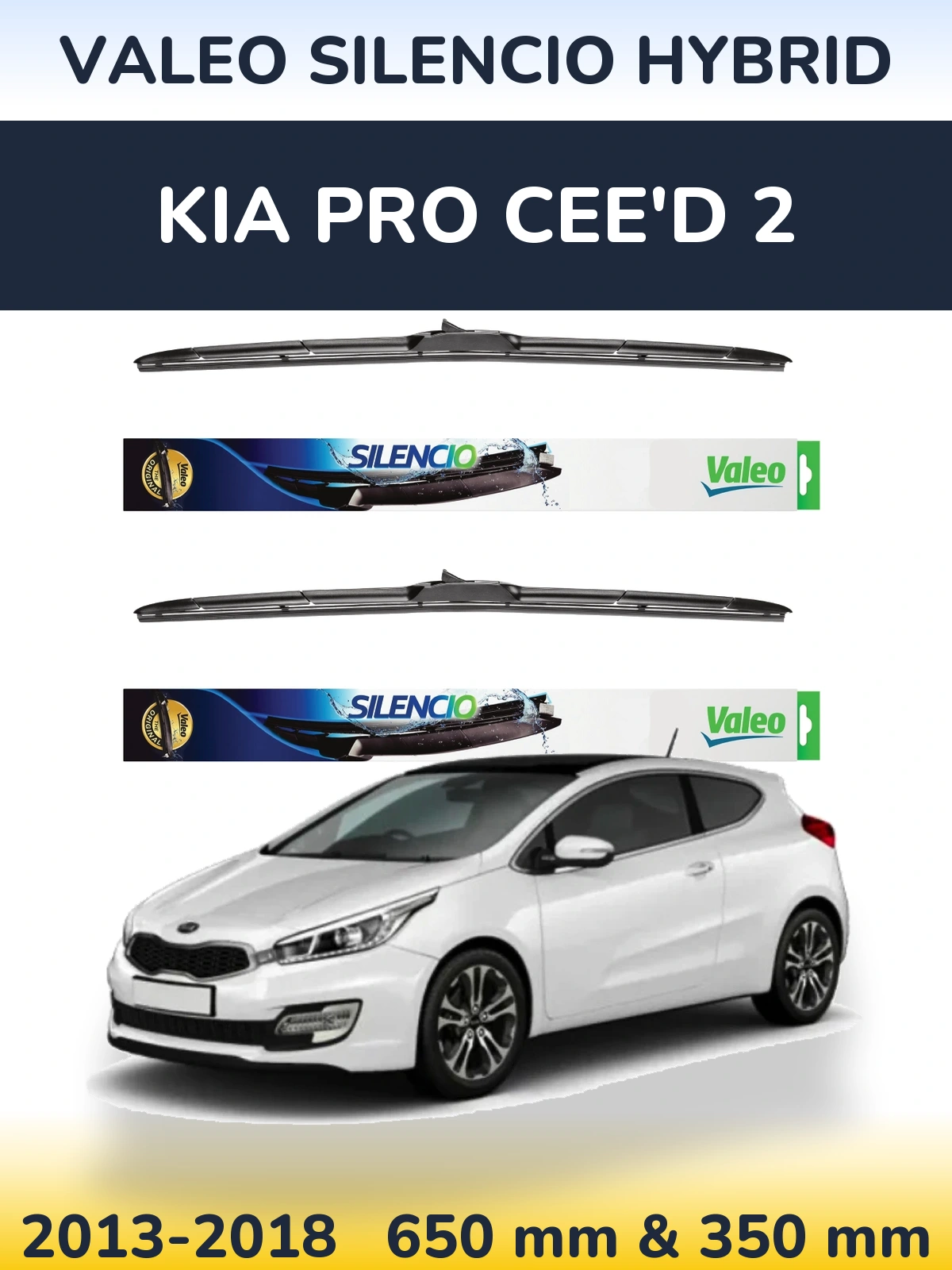 Komplet przednich wycieraczek Valeo Silencio Hybrid 650 & 350 mm do KIA Pro Cee'd 2 2013-2018