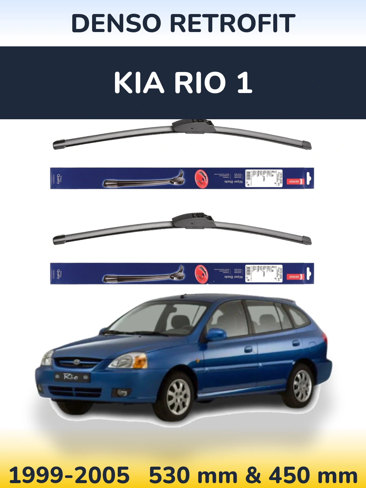 Front wiper blade set Denso Retrofit 530 & 450 mm for KIA Rio 1 1999-2005