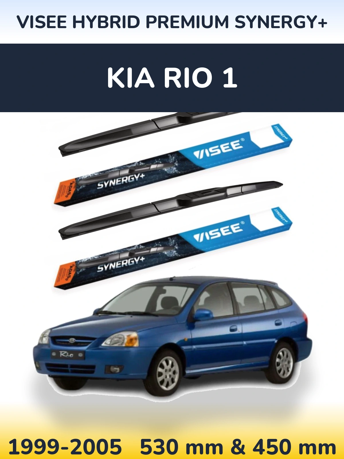 Front wiper blade set VISEE HYBRID PREMIUM SYNERGY+ 530 & 450 mm for KIA Rio 1 1999-2005
