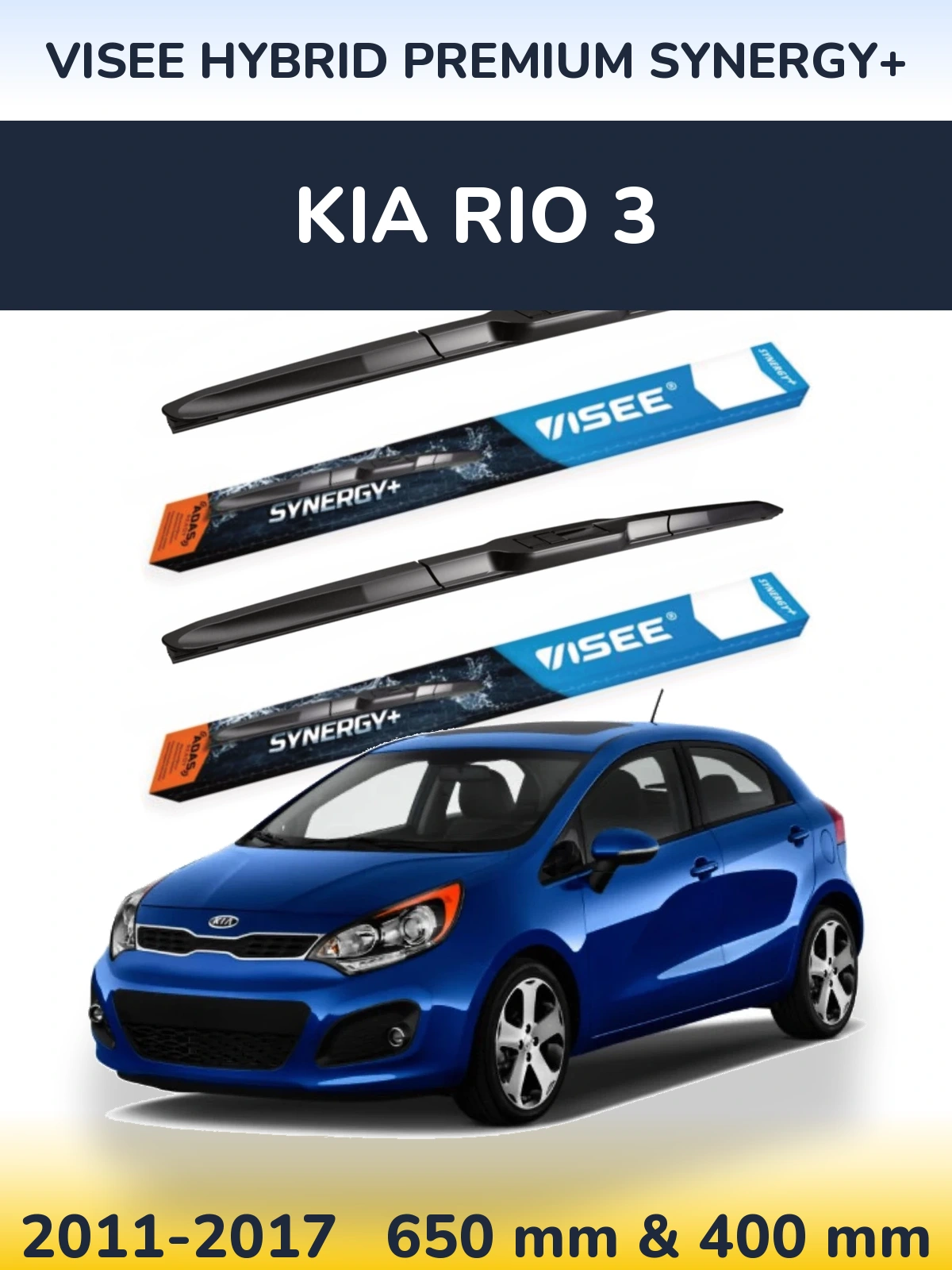 Komplet przednich wycieraczek VISEE HYBRID PREMIUM SYNERGY+ 650 & 400 mm do KIA Rio 3 2011-2017