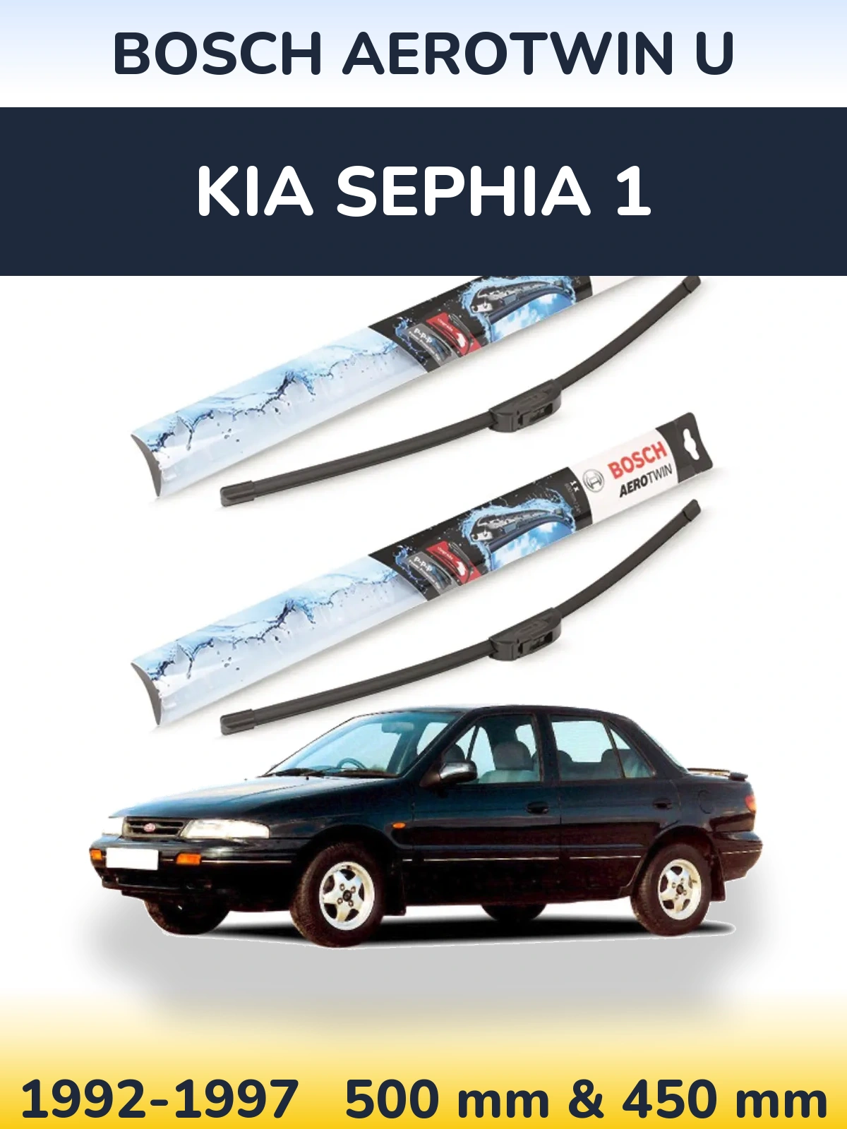 Komplet przednich wycieraczek BOSCH AeroTwin U 500 & 450 mm do KIA Sephia 1 1992-1997