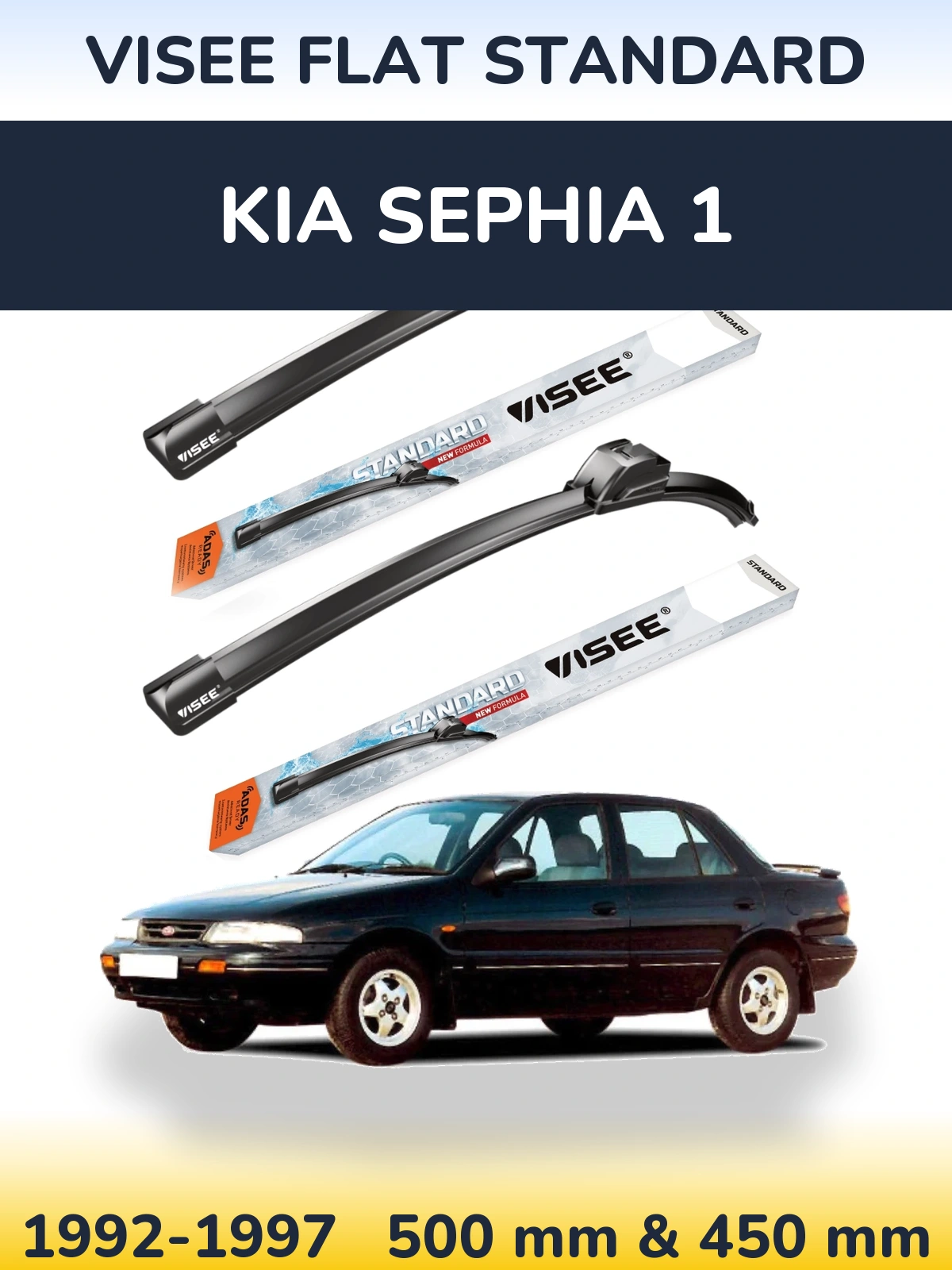 Front wiper blade set VISEE FLAT STANDARD 500 & 450 mm for KIA Sephia 1 1992-1997