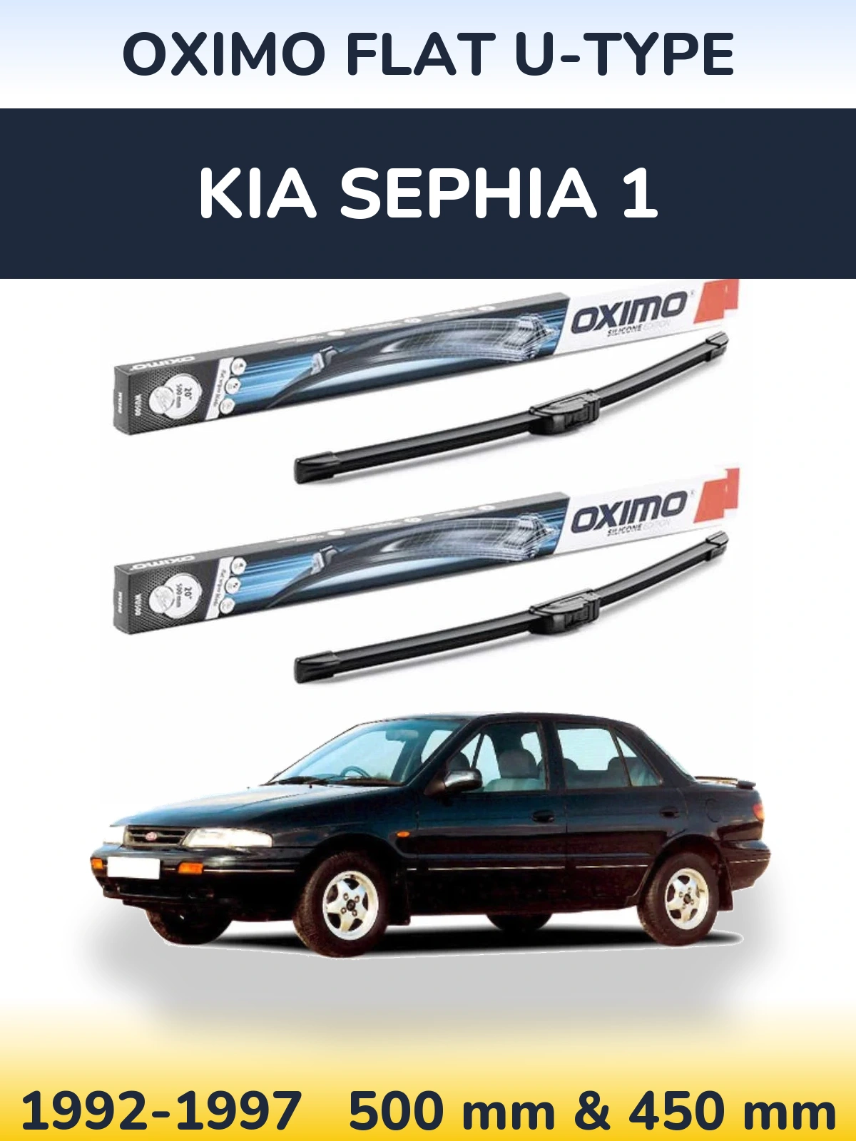 Komplet przednich wycieraczek Oximo Flat U-type 500 & 450 mm do KIA Sephia 1 1992-1997
