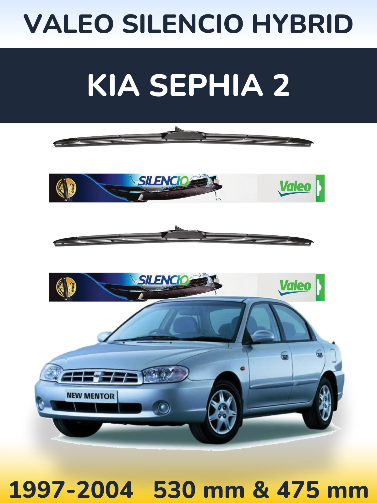 Komplet przednich wycieraczek Valeo Silencio Hybrid 530 & 475 mm do KIA Sephia 2 1997-2004