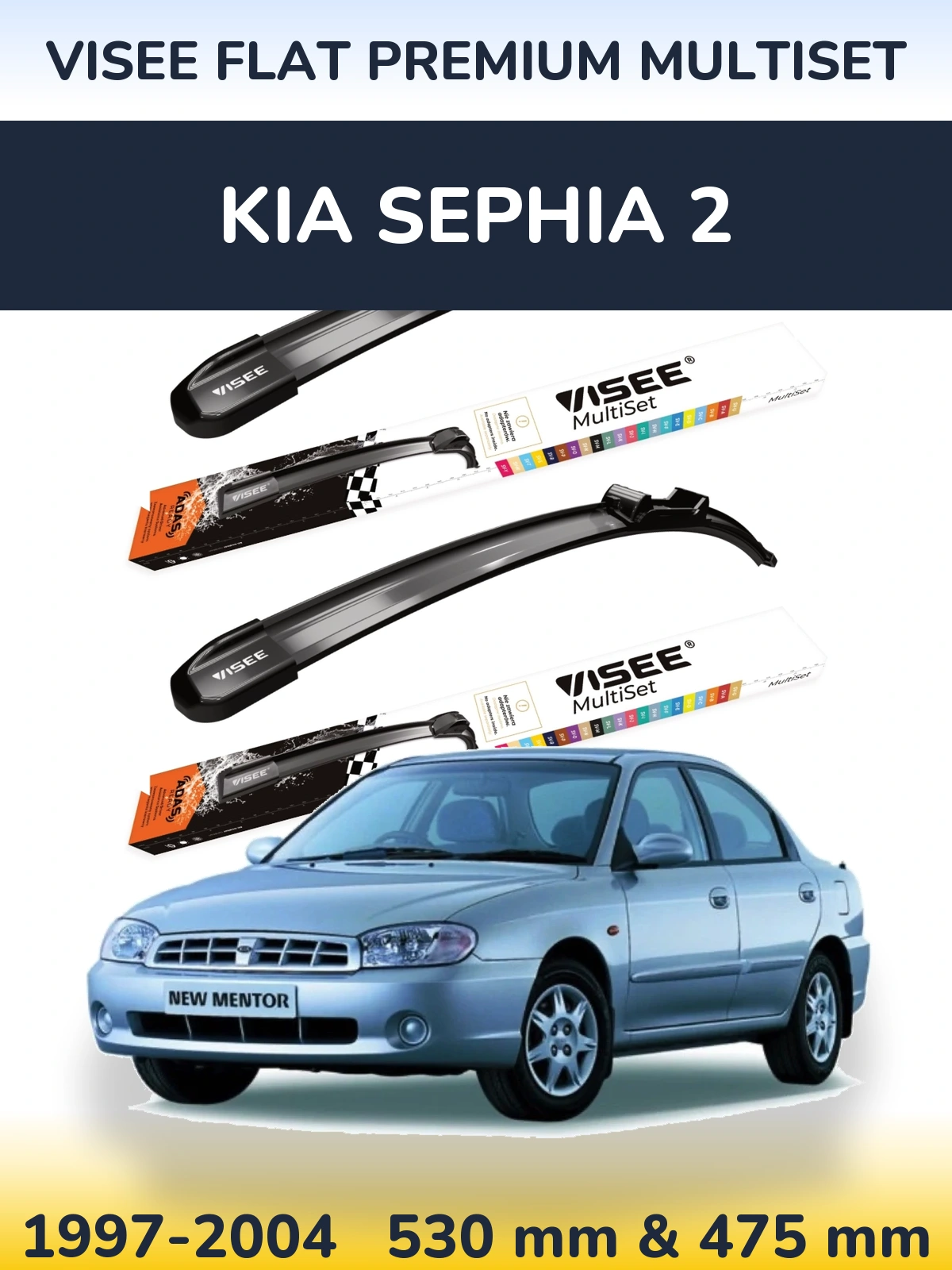 Komplet przednich wycieraczek VISEE FLAT PREMIUM MultiSet 530 & 475 mm do KIA Sephia 2 1997-2004
