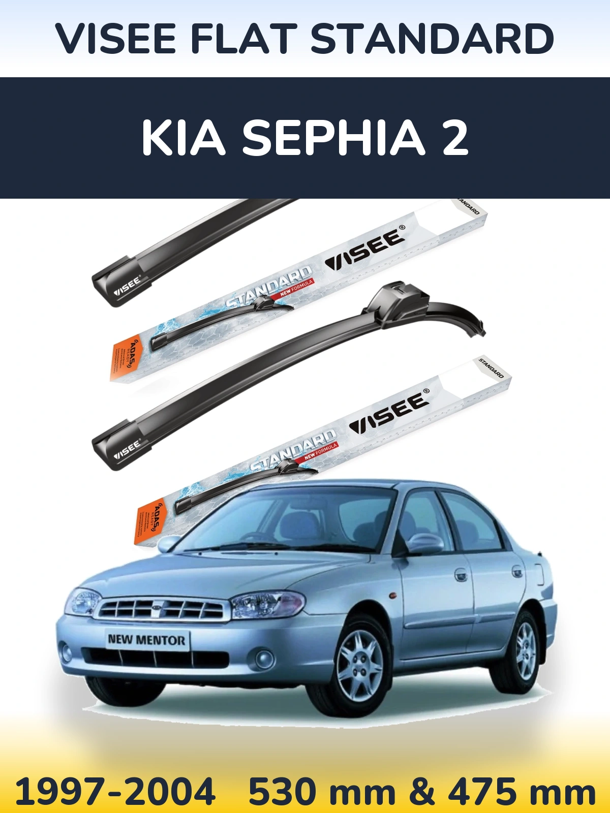 Komplet przednich wycieraczek VISEE FLAT STANDARD 530 & 475 mm do KIA Sephia 2 1997-2004